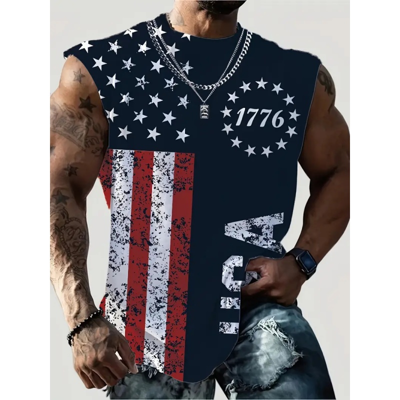 Street Fashion Usa - 3D Baskı Amerikan Bayrağı Tankı Üstleri