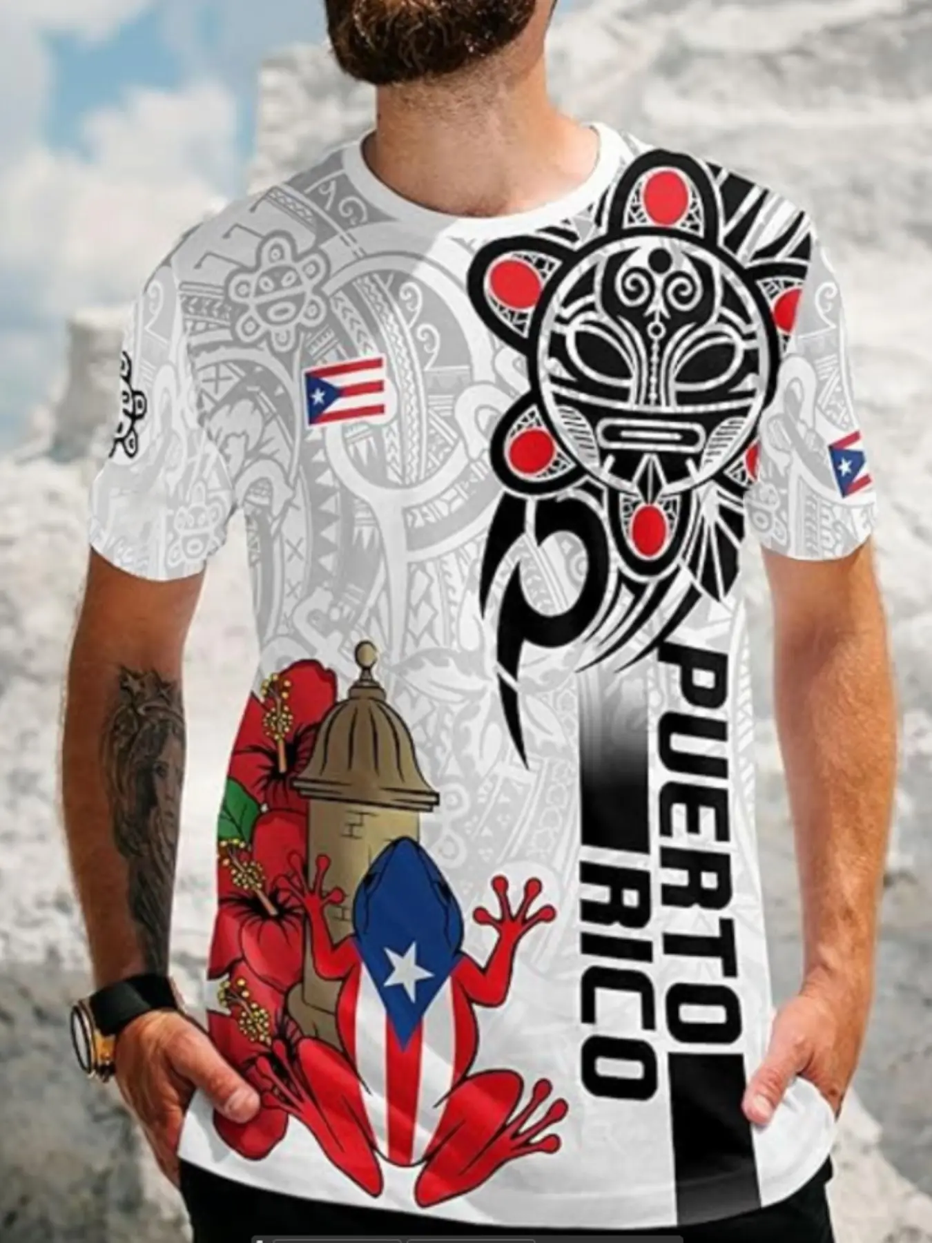 Street Fashion Culture - Erkek Porto Riko Desenli Tişört, Tribal