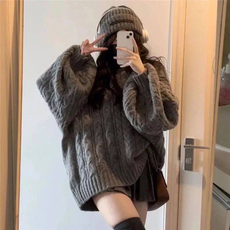 Street Fashion Korea - Fanan Kış Kadın Kazak Harajuku Büyük